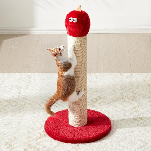 22" Indoor Cat Scratching Post, Natural Sisal Rope Scratcher, Cute Monster Cat Tower with Sturdy Wood Base, Gift for Small & Large Kittens, Red