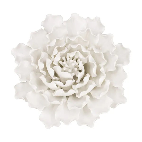 Handmade Cream Ceramic Flower Wall Decor 7.3×2.8 Inch, 3D Sculptural Floral Wall Art for Living Room Bedroom Home Decor