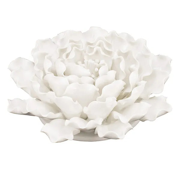 Handmade Cream Ceramic Flower Wall Decor 7.3×2.8 Inch, 3D Sculptural Floral Wall Art for Living Room Bedroom Home Decor