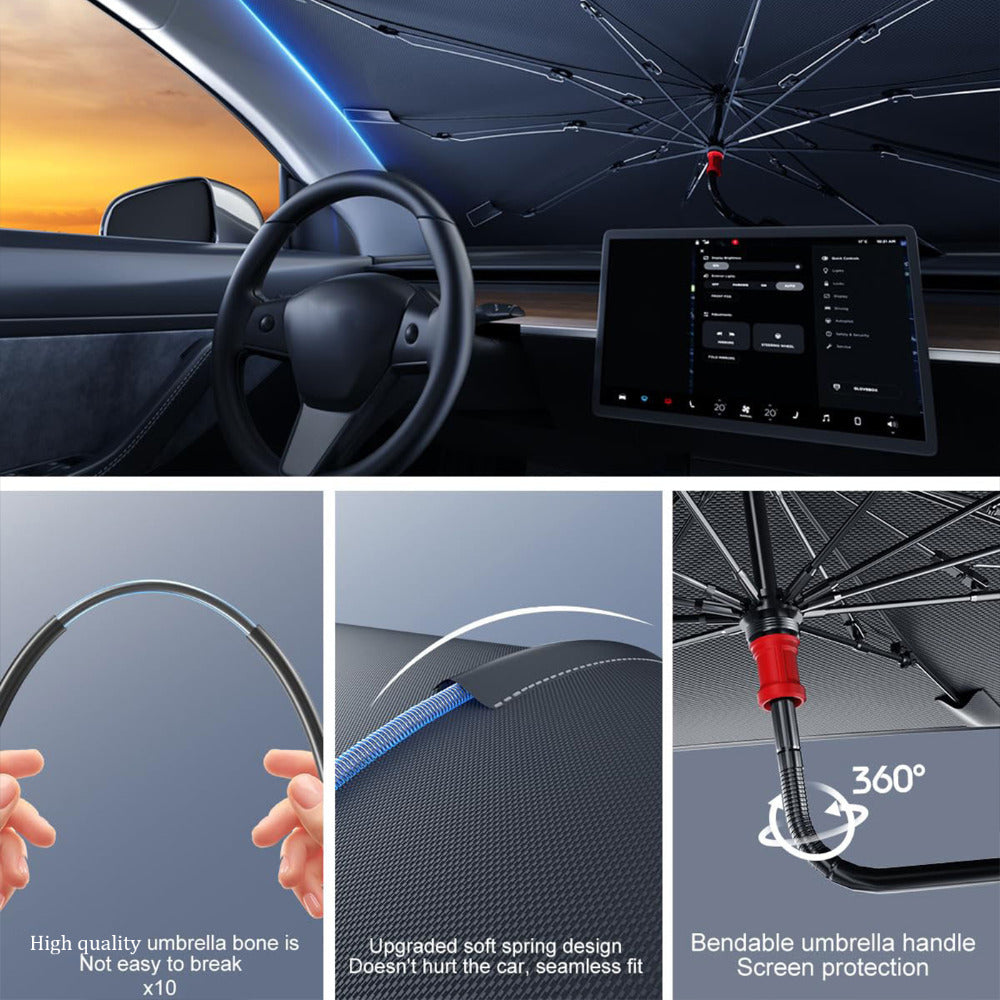 Foldable Car Windshield Sun Shade, UV & Heat Blocking Dashboard Shield, Summer Essential, Easy Storage, Universal Fit Auto Umbrella