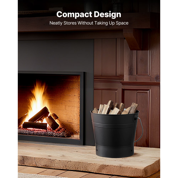 AEELLEEA 2.6 Gal Fireplace Ash Bucket with Lid, Shovel, Brush and Gloves, Metal Coal and Firewood Storage Pail, Black