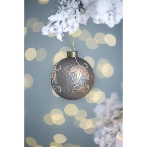 Christmas Ball Ornaments Set, Silver and Bronze Xmas Tree Baubles with Snowflake Lace and Gold Leaf Glitter, Hanging Holiday Decorations for Christmas Tree Wreath Party
