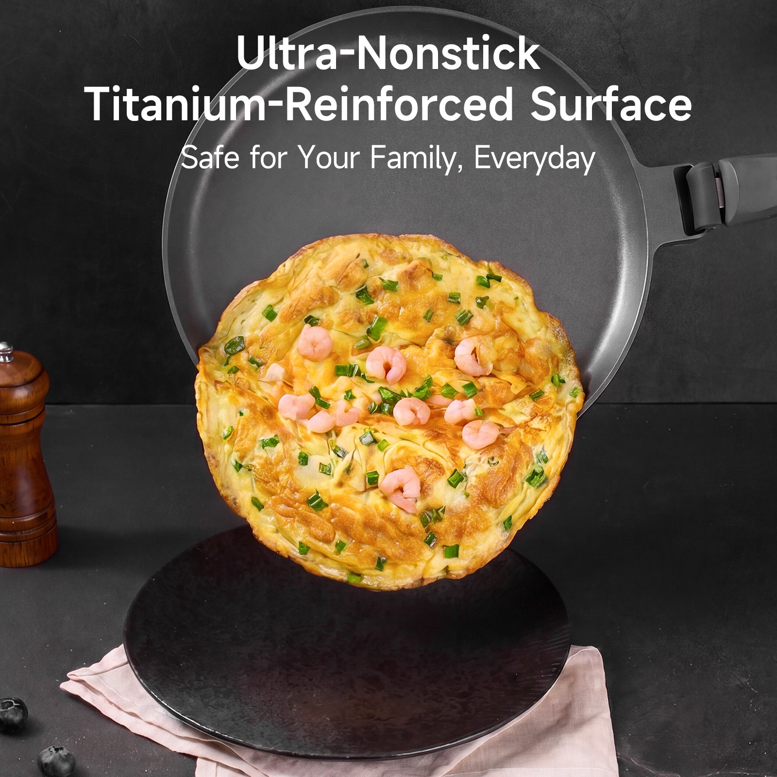 11 Inch Nonstick Crepe Pan with Detachable Handle, Titanium Pancake Pan, Flat Tawa Dosa Tortilla Pan, Induction Compatible, Oven Safe, Dishwasher Safe, PTFE & PFOA Free