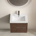 Wall Mount Floating Bathroom Vanity with Sink, Modern Dark Walnut Floating Cabinet with White Integrated Sink, Double Drawers