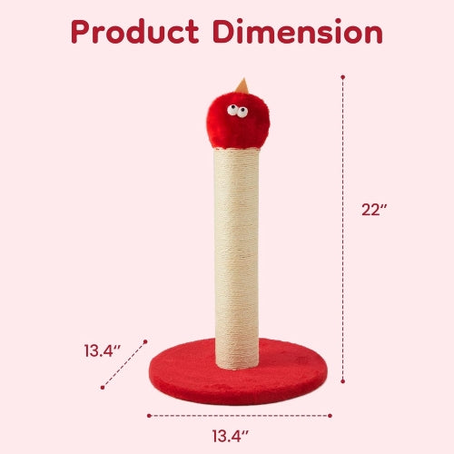22" Indoor Cat Scratching Post, Natural Sisal Rope Scratcher, Cute Monster Cat Tower with Sturdy Wood Base, Gift for Small & Large Kittens, Red