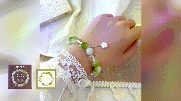 Women's Green Glass Bead Bracelet, Crystal Clear Slip-On Beaded Wristband, Calming Green Jewelry Gift