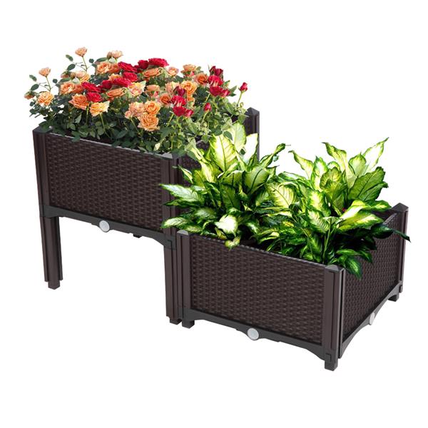 AEELLEEA-2Pcs Free Splicing Injection Planting Box, White Rattan Texture Plastic Raised Garden Planter for Balcony Patio Herb Vegetable Growing