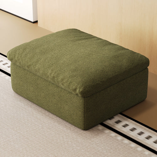Ottoman Footstool, Olive Green Fabric Square Ottoman with Solid Foam, Linen Upholstered Stool for Living Room