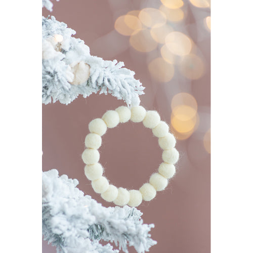6 PCS Felt Ball Christmas Ornaments, Cream White Wool Felt Ball Ring Wreath Hanging Decorations, Boho Christmas Tree Ornaments for Holiday Party