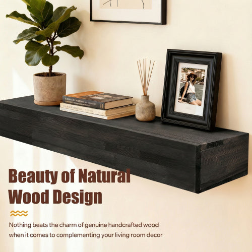 AEELLEEA 48-Inch Solid Wood Floating Fireplace Mantel Shelf, 9 x 6 in, Black, 50 lb Capacity