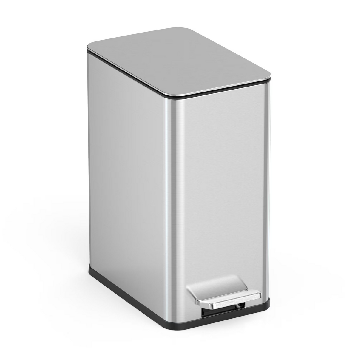 AEELLEEA-Bathroom Trash Can, 2.6 Gallon Stainless Steel Step Garbage Bin with Soft Close Lid, Silver