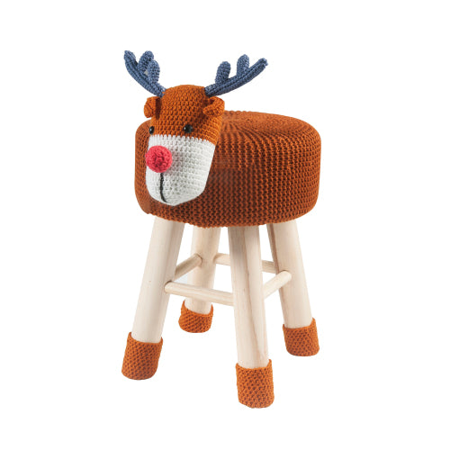 Animal Ottoman Stool, Polyester Upholstered Cute Deer Foot Stool with Solid Pine Wood Legs, Portable Small Seat for Children Bedroom