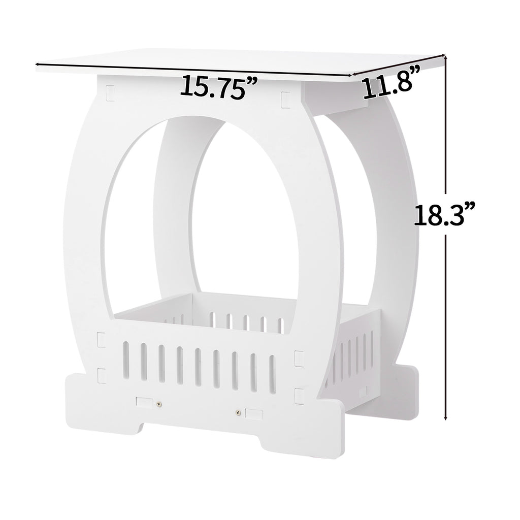 Side Table with Storage, Modern Arch Design End Table, White PVC Nightstand for Small Spaces, Indoor & Outdoor Accent Table