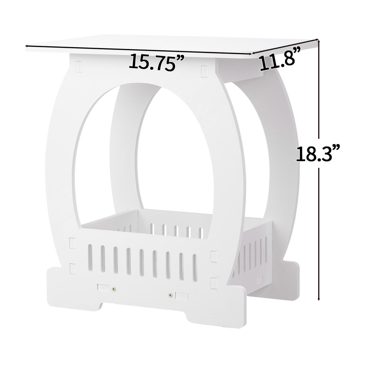 Side Table with Storage, Modern Arch Design End Table, White PVC Nightstand for Small Spaces, Indoor & Outdoor Accent Table