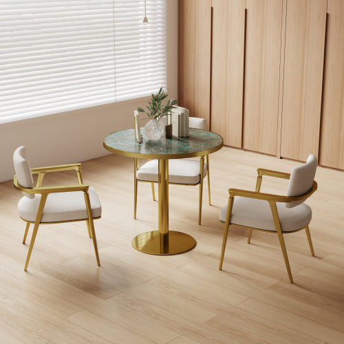AEELLEEA 31.5-Inch Round Dining Table, Green Marble-Look Top with Gold Metal Pedestal Base, Modern Kitchen Table