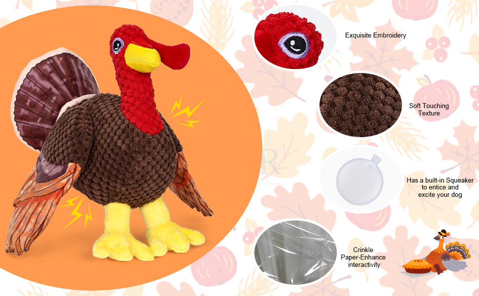 Thanksgiving Day Chicken Dog Toys for Large Dogs,Squeaky Dog Toys, Tug of War Dog Plush Toys,Large Stuffed Dog Toys for Large Dogs with Crinkled Paper,Stuffed Animals Toys for Dogs, Red