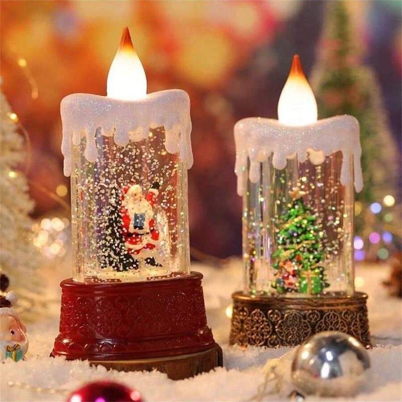Christmas Snow Globe Lantern - Candle Shaped Santa Claus Lamp, Water Glittering Holiday Decorative Light, Battery Powered Christmas Gift for Xmas Tree