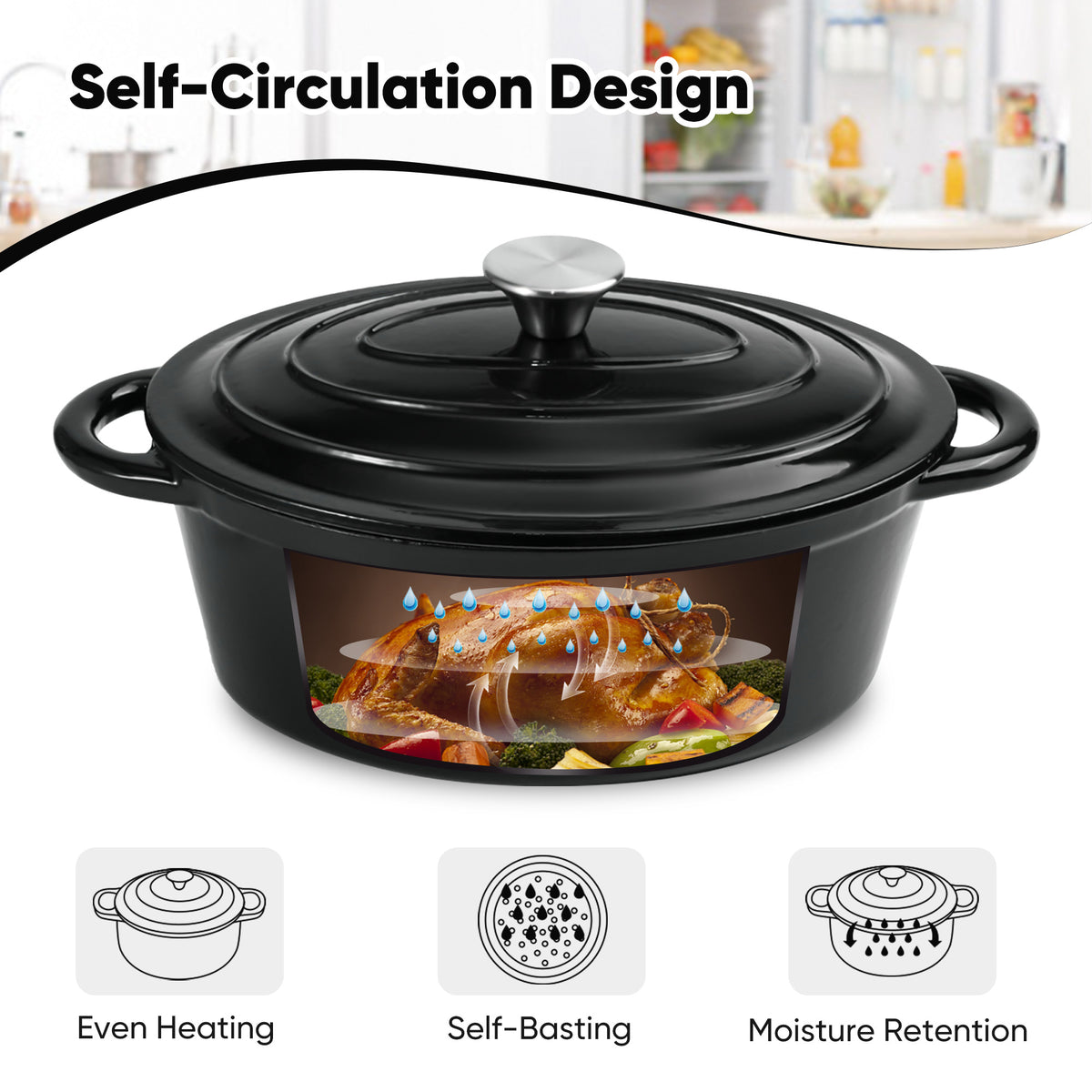 4.5 Quart Enameled Cast Iron Dutch Oven with Lid-Non-Stick Coating, Easy-to-Clean Oven Pot for Bread Baking, Stews, Roasting, Compatible with All Cooktops
