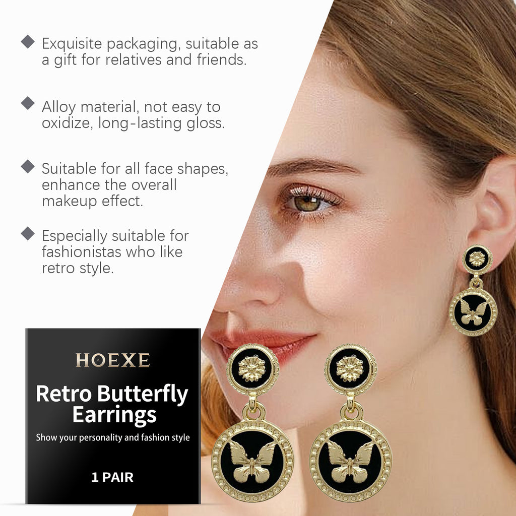 Vintage Butterfly Earrings for Women, Trendy Retro Dangle Earrings, Chic Fashion Jewelry, 1 Pair