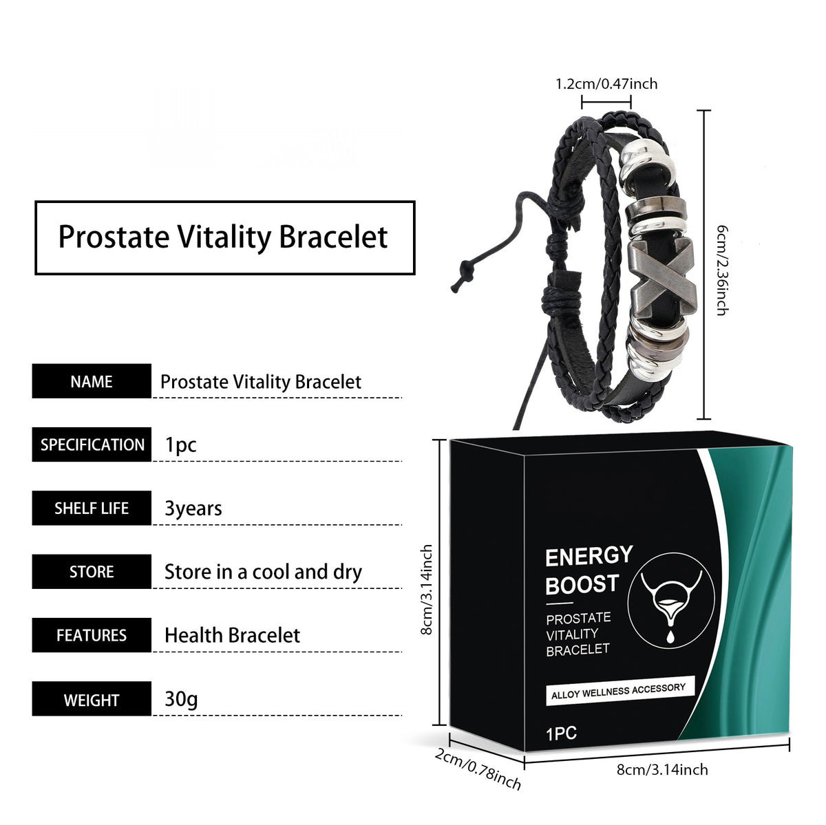 Men's Braided Adjustable Bracelet with Alloy Accent, Black and Silver Fashion Wristband