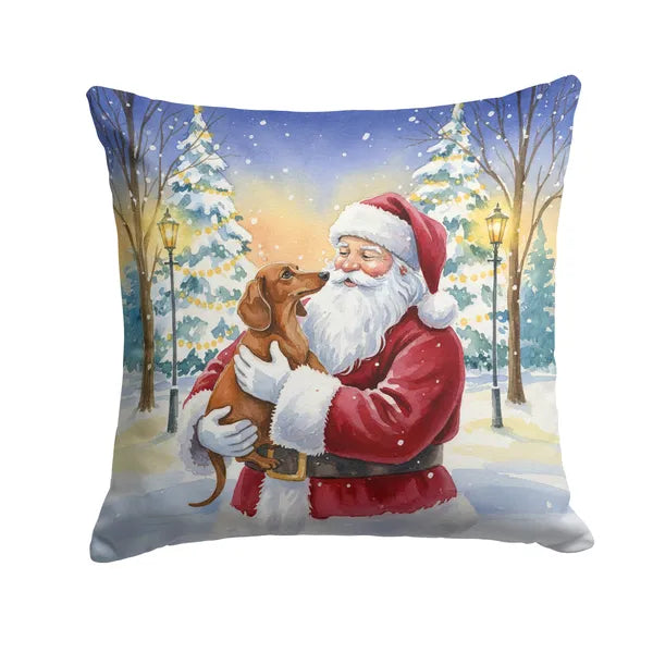 Aeelleea Dachshund with Santa Claus Pillow 18x18 Christmas Dog Decor