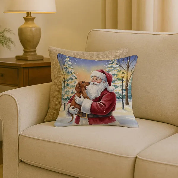 Aeelleea Dachshund with Santa Claus Pillow 18x18 Christmas Dog Decor