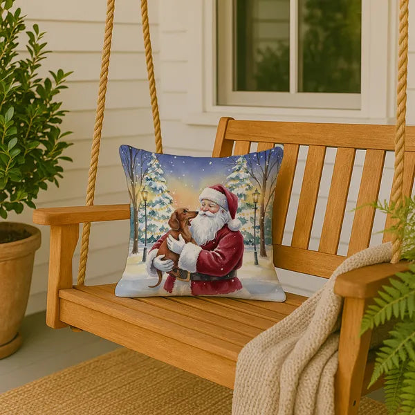 Aeelleea Dachshund with Santa Claus Pillow 18x18 Christmas Dog Decor