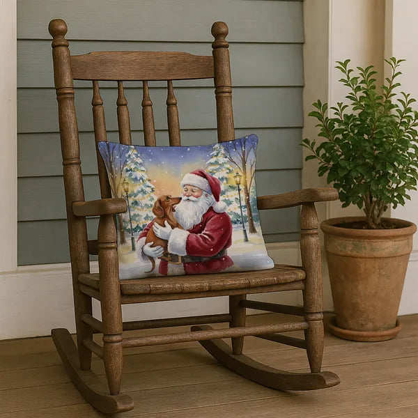 Aeelleea Dachshund with Santa Claus Pillow 18x18 Christmas Dog Decor