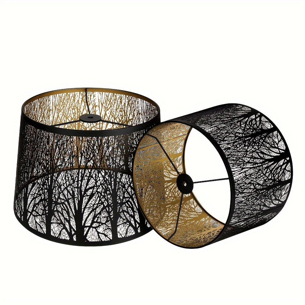 Forest Pattern Drum Lamp Shades Set of 2 – 10" Top x 12" Bottom x 8" High, Natural Replacement Shades for Table Lamps