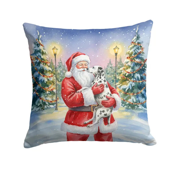 Aeelleea Dalmatian Santa Throw Pillow 14x14 in, Christmas Dog Decor Cushion for Couch Bed Patio
