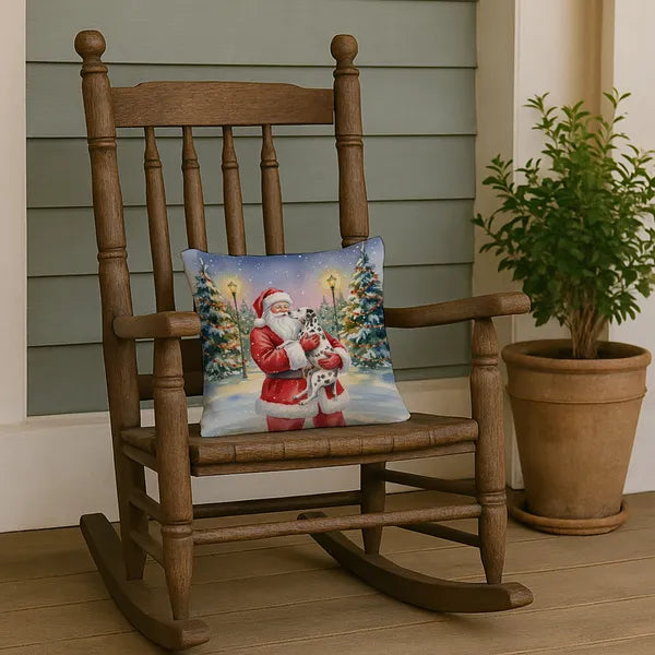 Aeelleea Dalmatian Santa Throw Pillow 14x14 in, Christmas Dog Decor Cushion for Couch Bed Patio