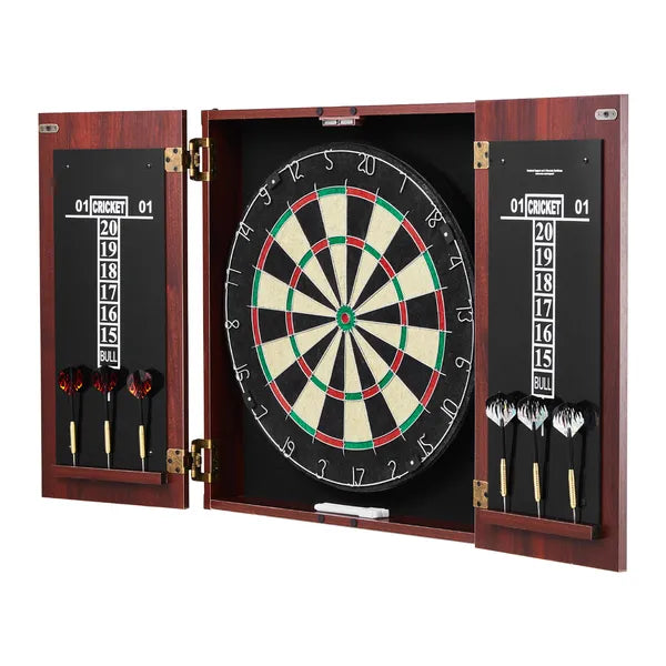 Official Size Dartboard & Cabinet Set, Ready-to-Play Kit with Steel Tip Darts, Easy Assembly, Complete Accessories for Cricket Games