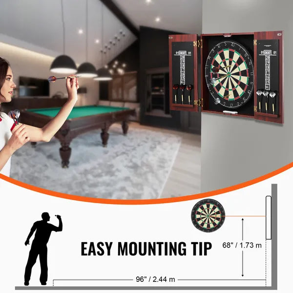 Official Size Dartboard & Cabinet Set, Ready-to-Play Kit with Steel Tip Darts, Easy Assembly, Complete Accessories for Cricket Games