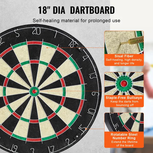 Official Size Dartboard & Cabinet Set, Ready-to-Play Kit with Steel Tip Darts, Easy Assembly, Complete Accessories for Cricket Games