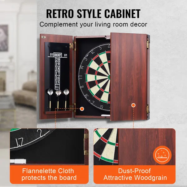 Official Size Dartboard & Cabinet Set, Ready-to-Play Kit with Steel Tip Darts, Easy Assembly, Complete Accessories for Cricket Games