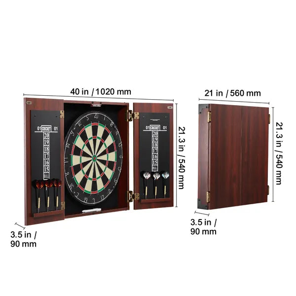 Official Size Dartboard & Cabinet Set, Ready-to-Play Kit with Steel Tip Darts, Easy Assembly, Complete Accessories for Cricket Games