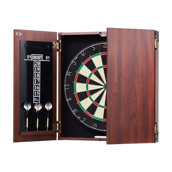 Official Size Dartboard & Cabinet Set, Ready-to-Play Kit with Steel Tip Darts, Easy Assembly, Complete Accessories for Cricket Games