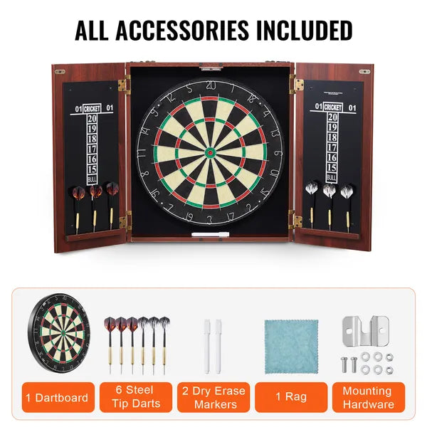 Official Size Dartboard & Cabinet Set, Ready-to-Play Kit with Steel Tip Darts, Easy Assembly, Complete Accessories for Cricket Games
