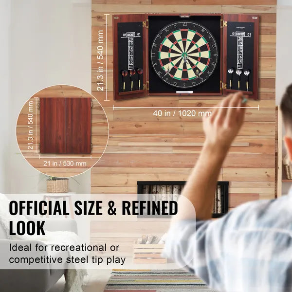 Official Size Dartboard & Cabinet Set, Ready-to-Play Kit with Steel Tip Darts, Easy Assembly, Complete Accessories for Cricket Games