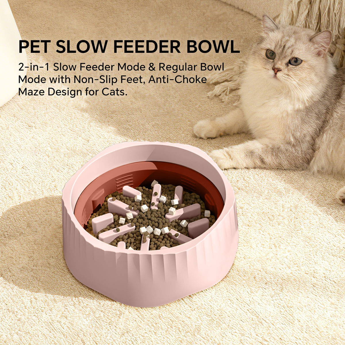 Cat Slow Feeder Bowl with Removable Insert and Non-Slip Base, Maze Anti-Choke Design, for Cats, Green