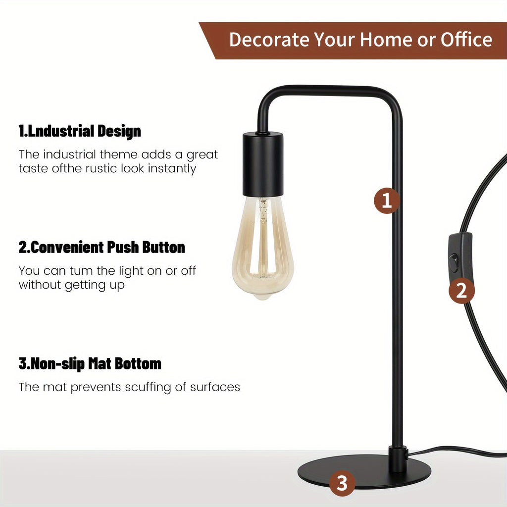 2 Sets Black Edison Table Lamps - Industrial Bedside Lamps for Bedroom, Living Room & Dorm - Compact Metal Lamps for Reading, Nightstand & Vanity