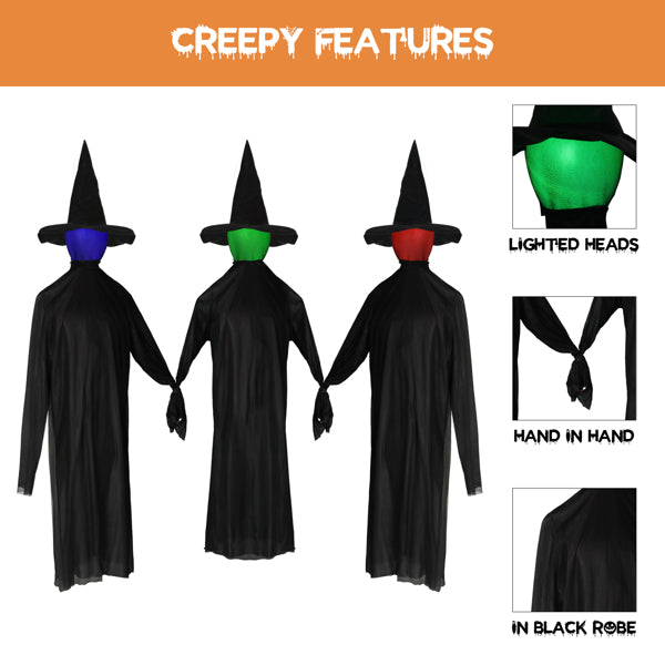 3‑Pack Black Hand‑Held Screaming Witch Halloween Decor, Sound‑Activated Sensor with Lights for Home Yard & Holiday Party Display