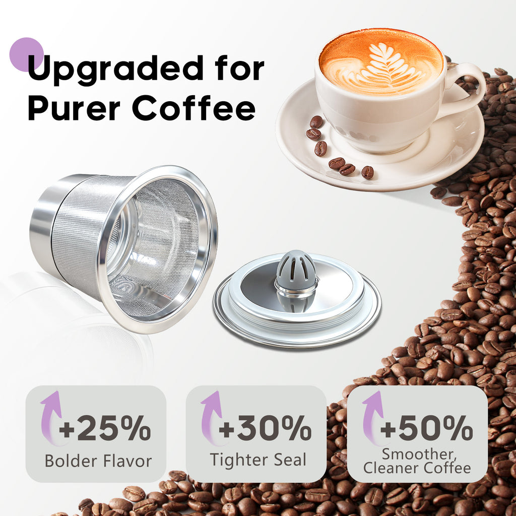 Reusable K Cup Coffee Pods, 304 Stainless Steel Refillable Coffee Filter Compatible with K-Cup Coffee Makers, Include Cleaning Brush & Storage Box