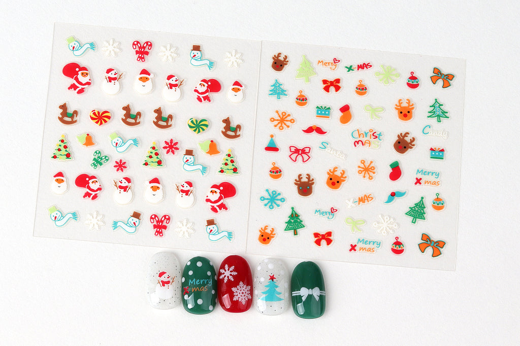 Christmas 3D Nail Art Stickers, Self-Adhesive Holiday Nail Decals with Santa, Snowman, Tree & Reindeer Patterns for Nail DIY Decorations
