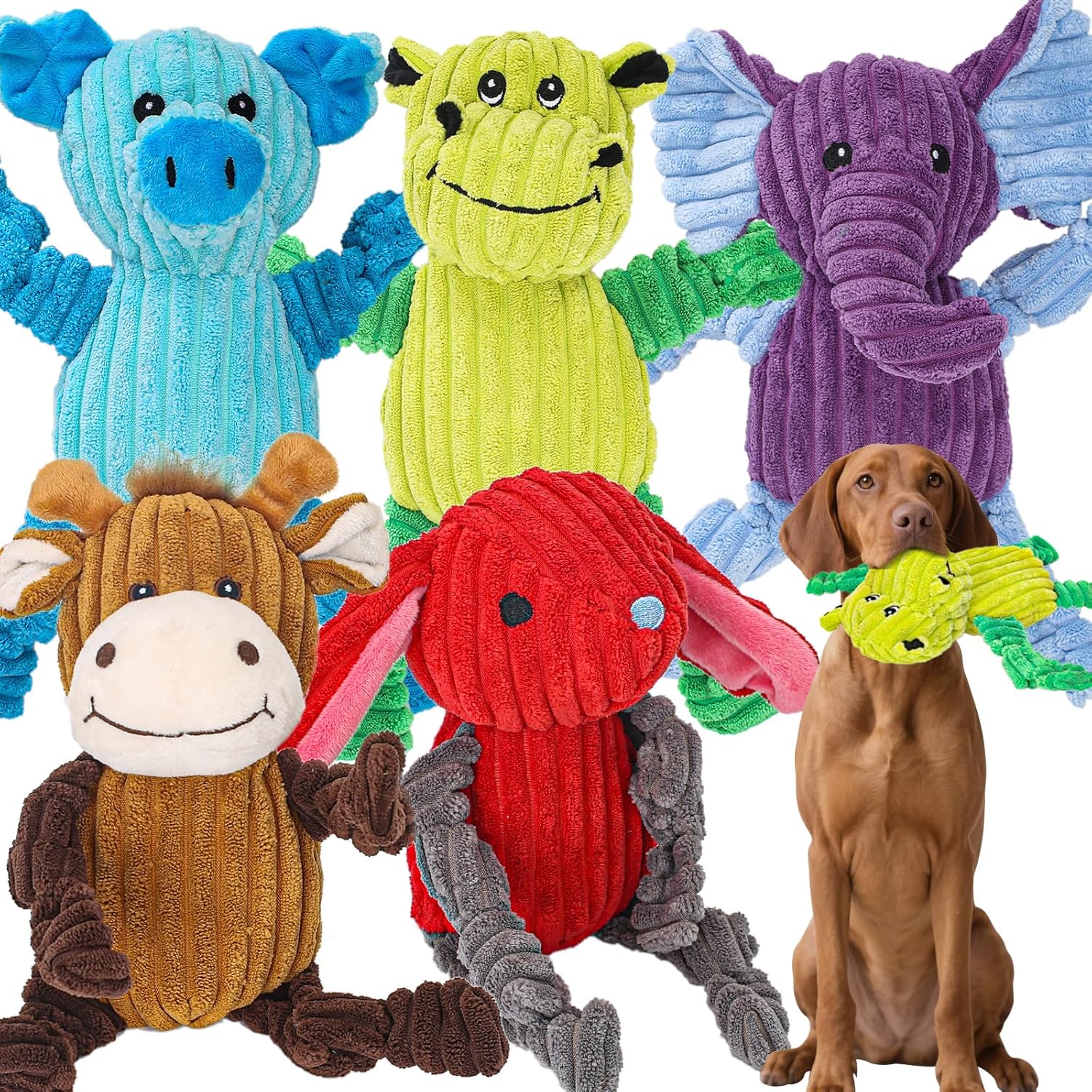 5 Pack Large Plush Squeaky Dog Toys, Funny Stuffed Animal Tough Dog Toys Assortment, Interactive Chew Toy to Keep Them Busy, Pet Dog Toy Bundle for Small Medium Large Dogs
