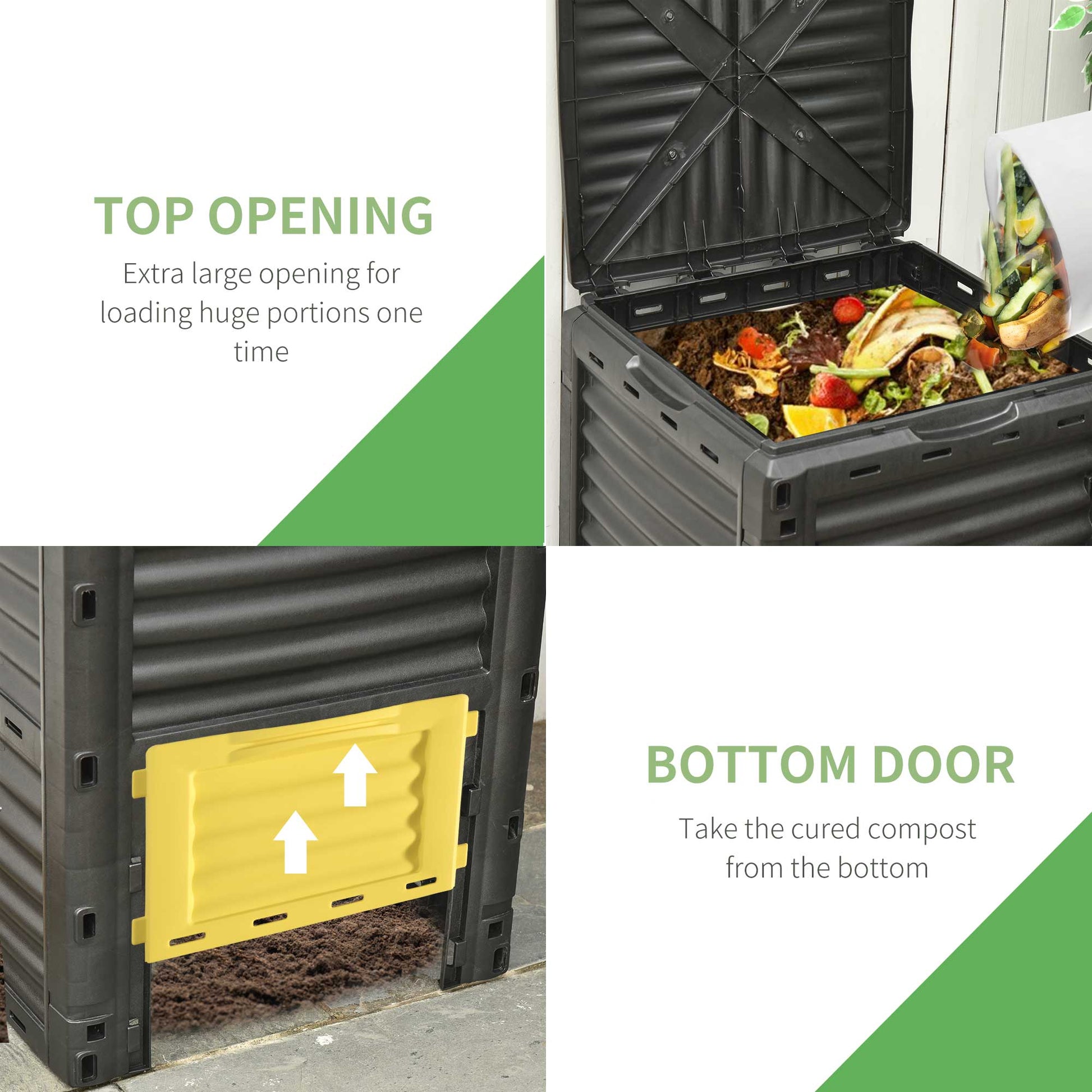 80 Gallon Outdoor Compost Bin, Outdoor Trash Can with Lid, Large Garden Garbage Can, Aerating Composter for Backyard Waste, Easy Assembly, Yellow ✅ 必含全部指定关键词：