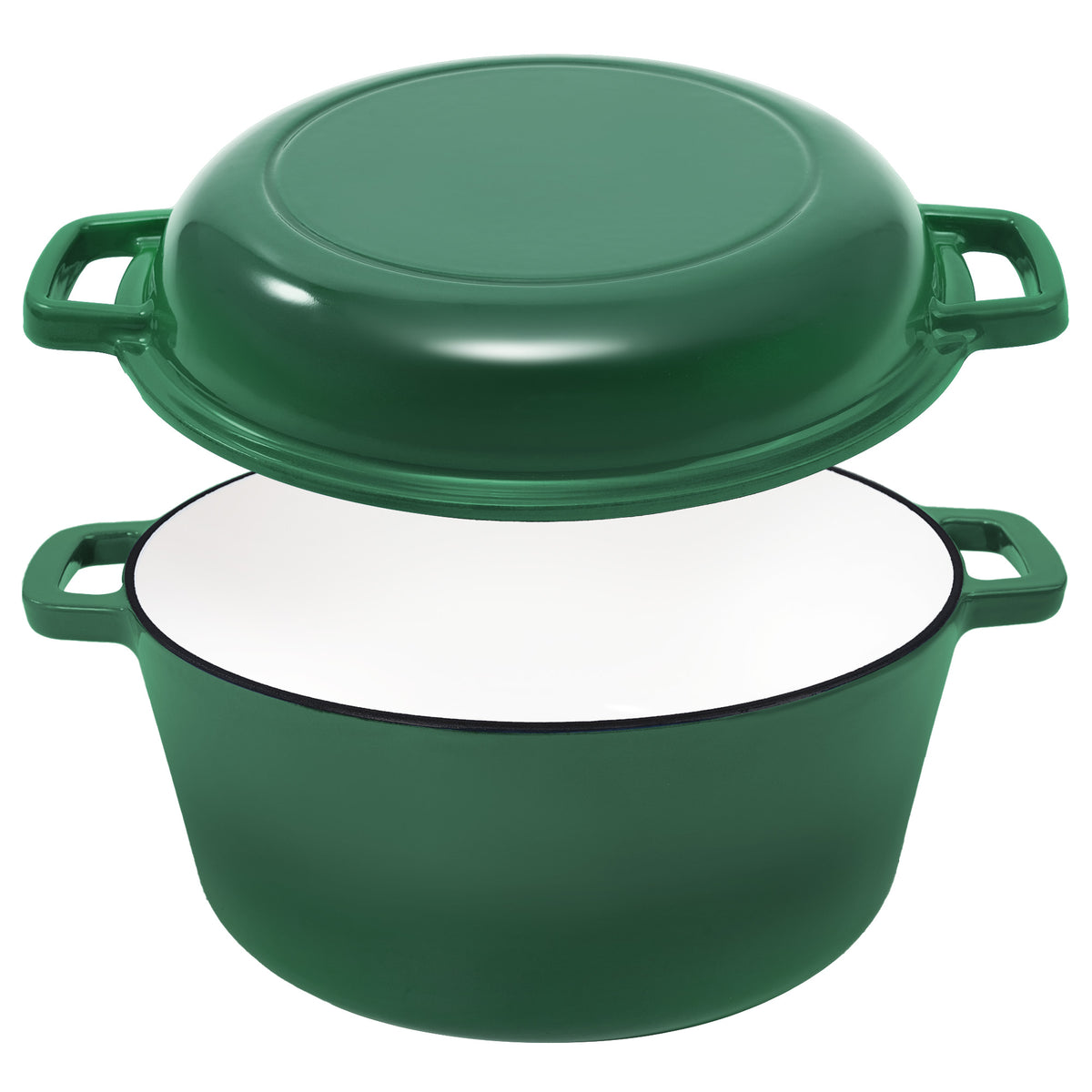 2 in 1 Enameled Cast Iron Dutch Oven, Multi-Functional Cover as Skillet, Dual Handles, Oven Safe, 3 Colors Available for Baking, Braising, Stewing