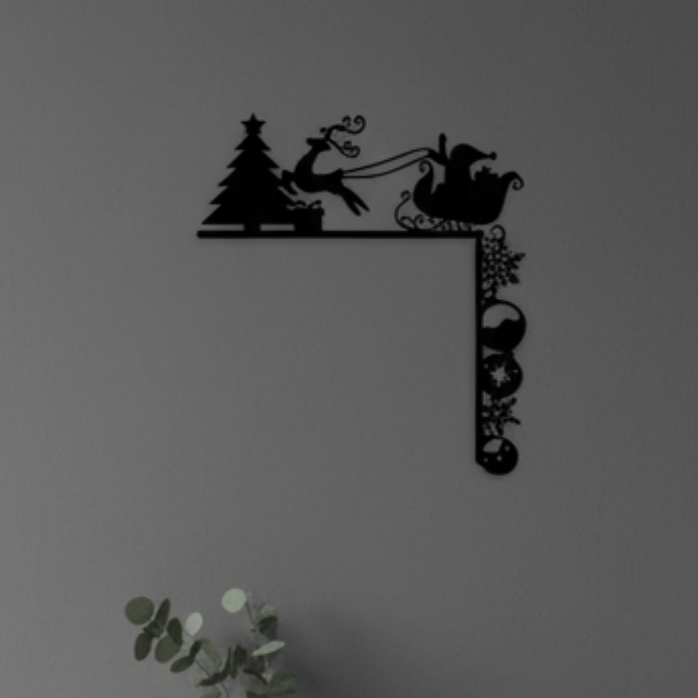 AEELLEEA Metal Christmas Door Corner Decor, Santa Sleigh & Reindeer Silhouette Wall Sculpture, Holiday Home Accent for Mantel, Christmas Party Decor & Gift