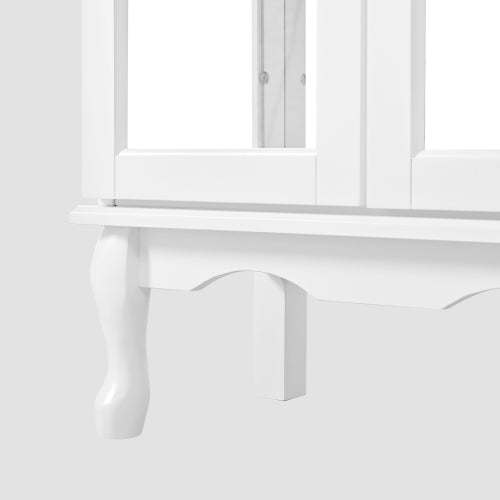 AEELLEEA White Curio Display Cabinet with Acrylic Mirror Back, Adjustable Tempered Glass Shelves, Double Glass Door Wooden Showcase for Collectibles