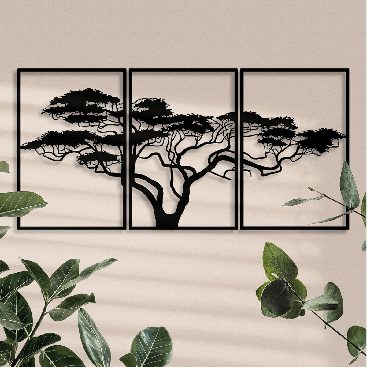 AEELLEEA 3 Panel Tree of Life Metal Wall Art, Black Cutout Tree Silhouette Wall Decor, Modern Iron Tree Wall Sculpture for Living Room Bedroom Office Home Decor